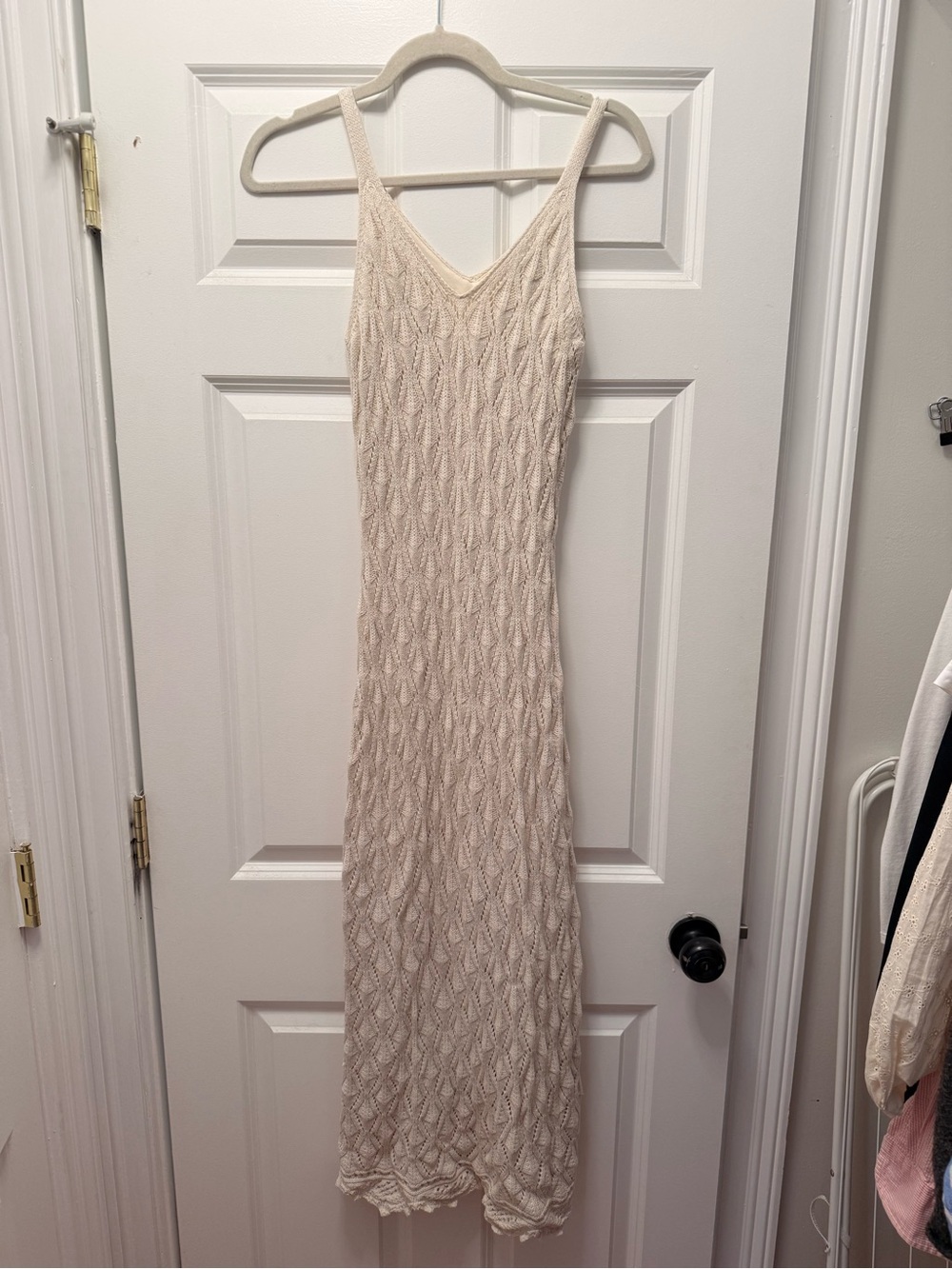 Cream Cable-Knit Maxi Dress (lined) – Sleeveless V-Neck